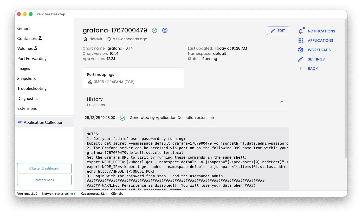 Grafana application details