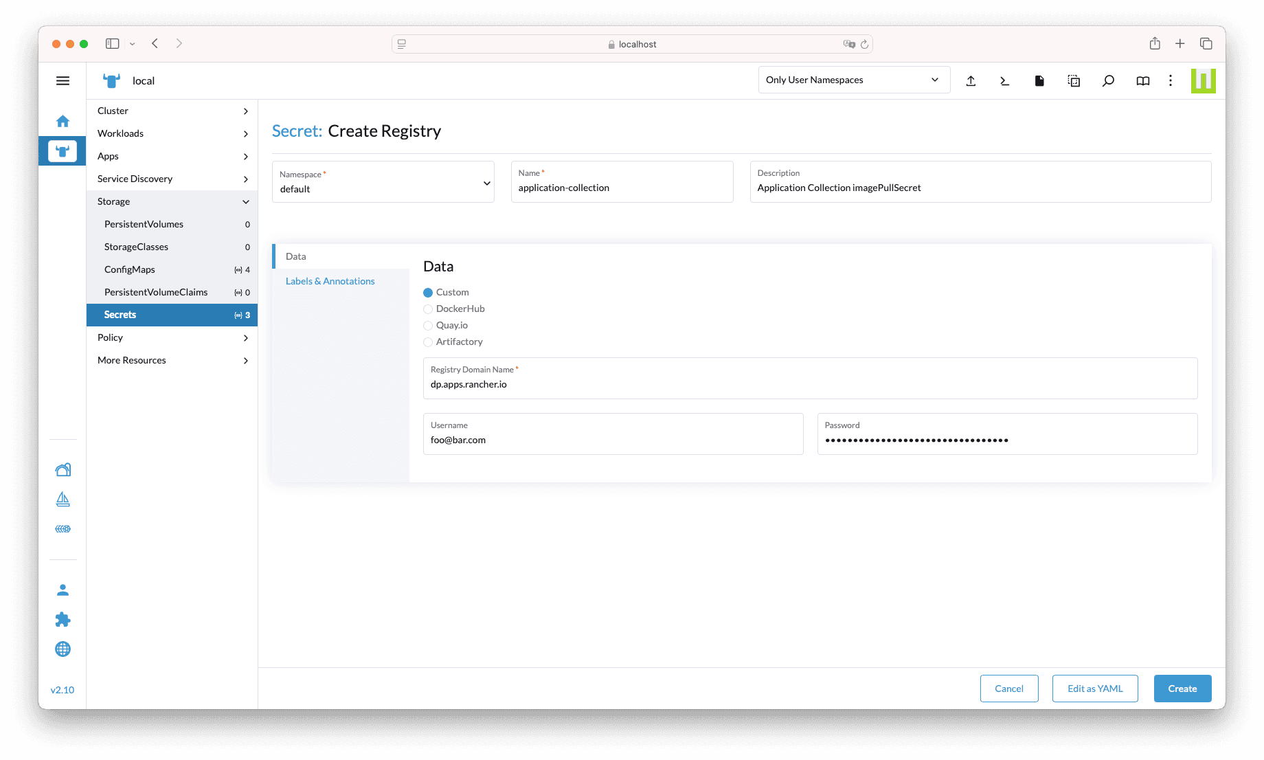 imagePullSecret Setup