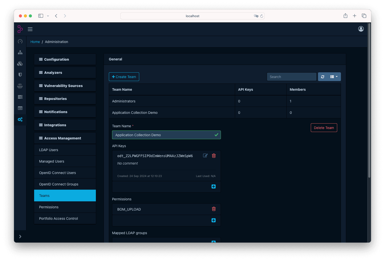 Create team and API key