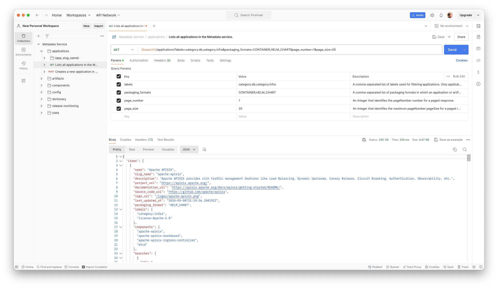 Postman request example