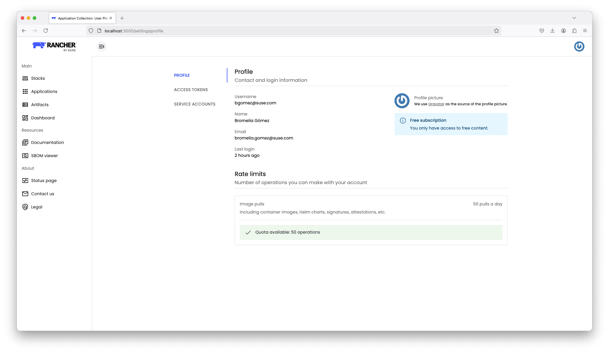 Subscriptions of a free user